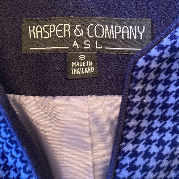 Kasper & Company Women Size 8 EUC Cobalt Blue Velour Houndstooth Jacket - Picture 5 of 13